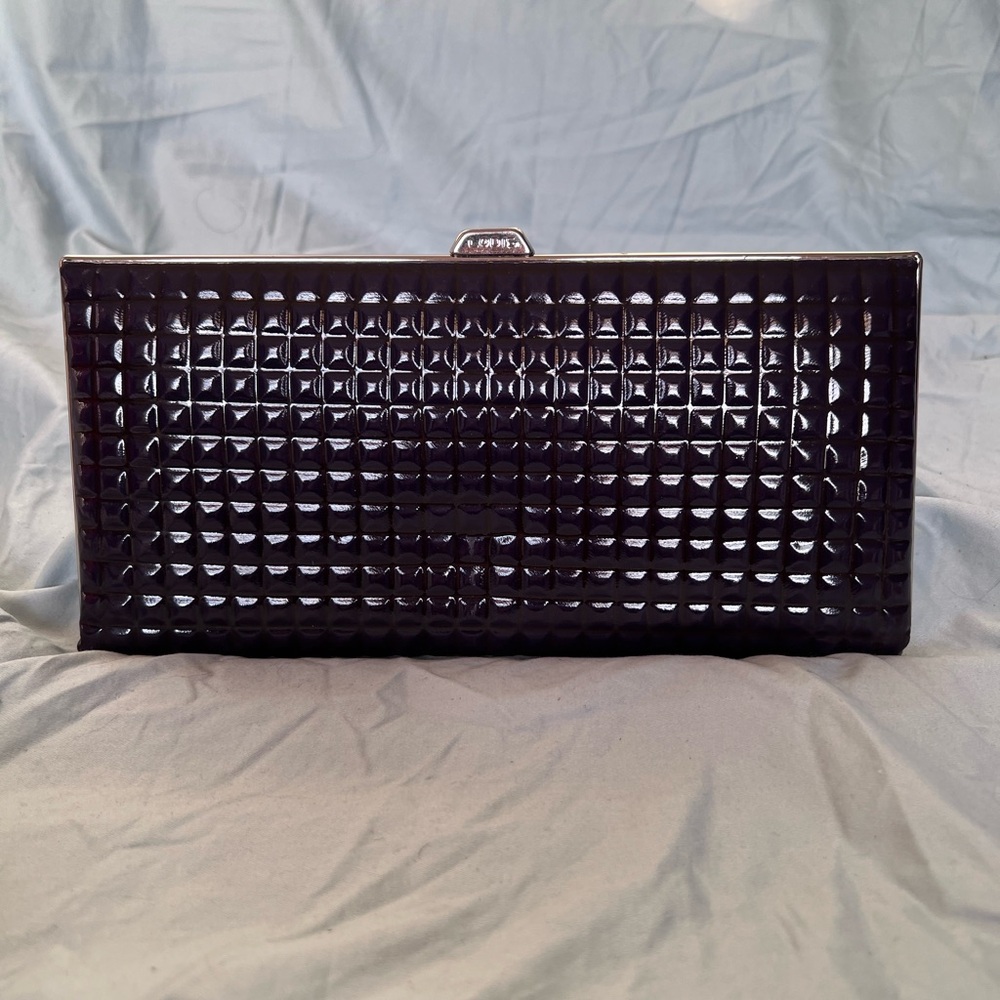 Lodis Purple Quilted Patent Leather Clutch